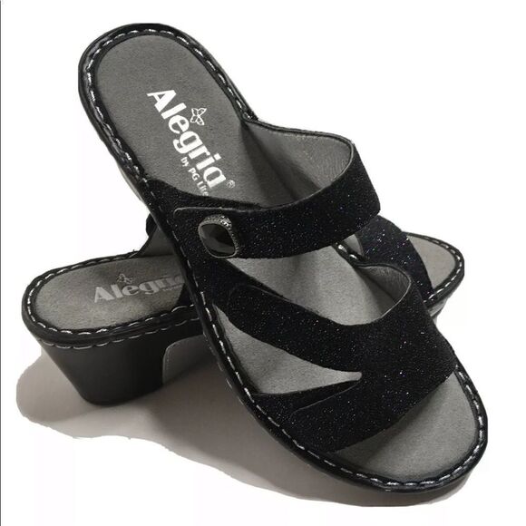 ALEGRIA BY PG LITE Loti Wedge Black Sparkle Slide - Picture 1 of 8